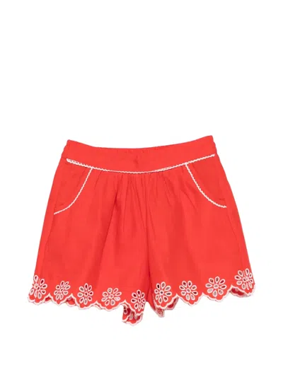 Stella Mccartney Kids' Embroidered Shorts In Orange