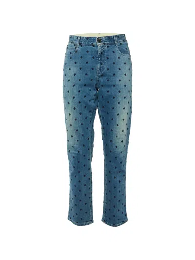 Pre-owned Stella Mccartney Embroidered Slim-fit Jeans In Blue