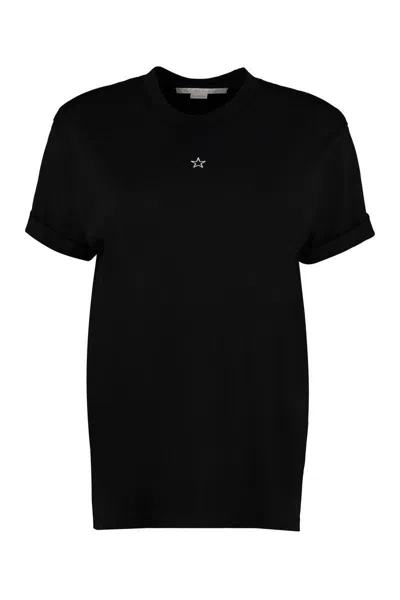 Stella Mccartney Crystal Star Cotton Jersey T-shirt In Black
