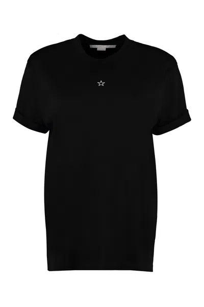 Stella Mccartney Embroidered Star Detail Cuffed Sleeve Cotton T-shirt In Black