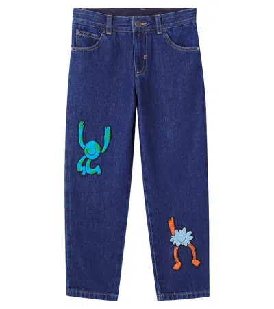 Stella Mccartney Kids' Embroidered Straight Jeans In Blue