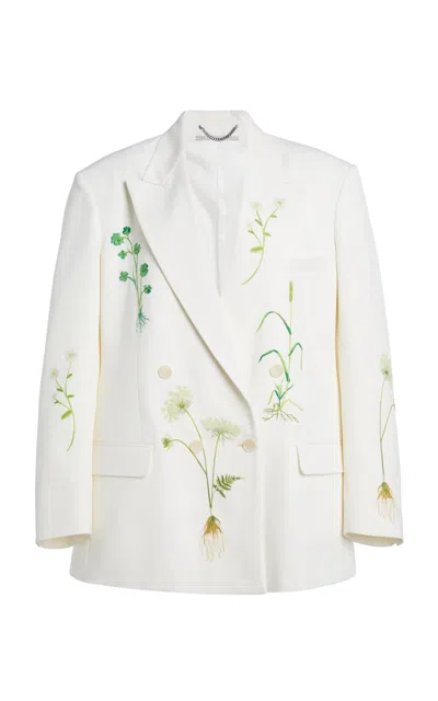Stella Mccartney Embroidered Stretch-wool Double-breasted Jacket In Ivory