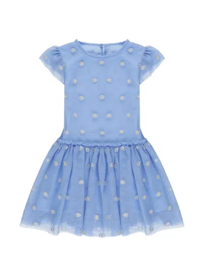 Stella Mccartney Babies' Embroidered Tulle Dress In Blue