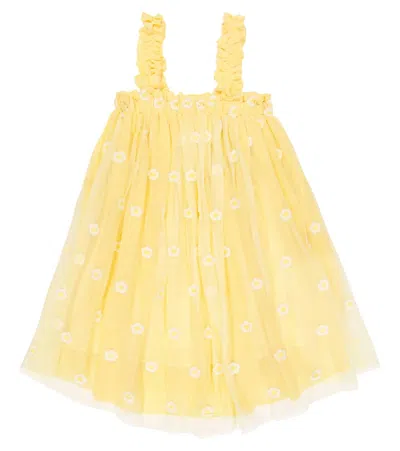 Stella Mccartney Kids' Embroidered Tulle Dress In 202em Yellow