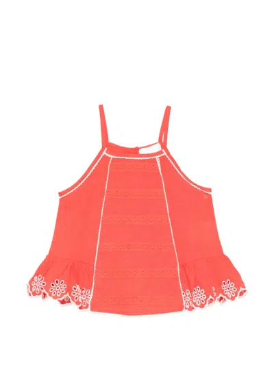 Stella Mccartney Embroidered Linen And Cotton Top Kids In Red