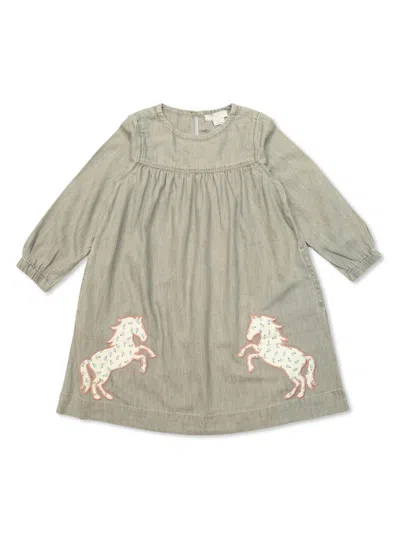 Stella Mccartney Kids' Embroidery Denim Dress In Green