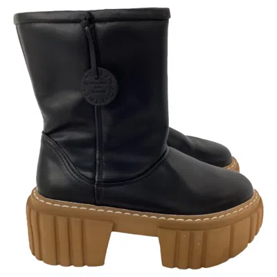 STELLA MCCARTNEY EMILIE TEDDY PLATFORM BOOTS IN BLACK LEATHER