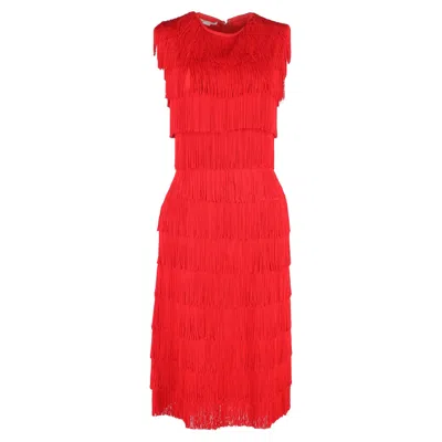 Stella Mccartney Emma Fringed Midi Dress In Red Polyester In Orange