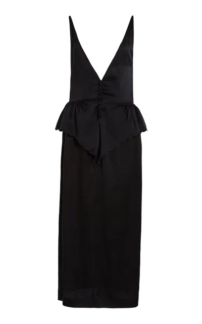 Stella Mccartney Envers Satin Peplum Midi Dress In Black