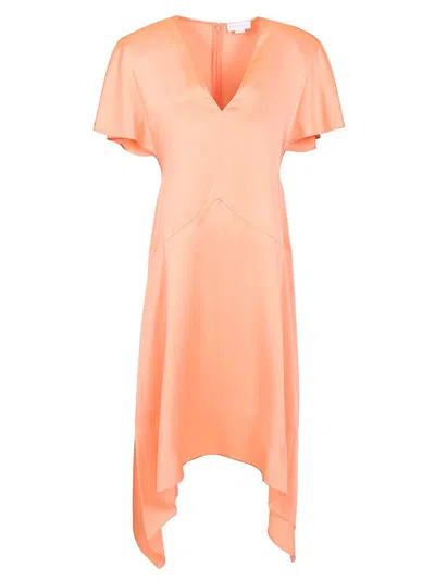 Stella Mccartney Envers Satin V Neck Dress Dresses Rose In Orange