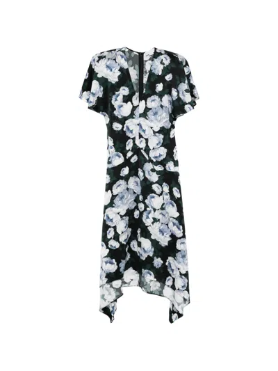 Stella Mccartney Envers Floral Midi Dress With V-neck In Black