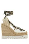 Stella Mccartney Gaia Logo-jacquard And Cotton-canvas Wedge Espadrilles In White