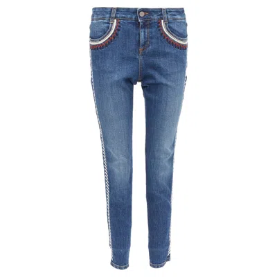 Stella Mccartney Ethnic Embroidery Trim Cropped Jeans In Blue