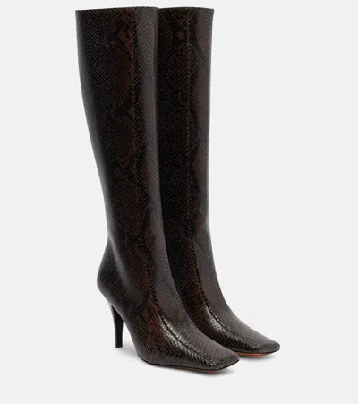 Stella Mccartney Eve Snake-effect Knee-high Boots In Brown