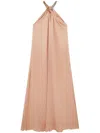 Stella Mccartney Chain Halterneck Satin Maxi Dress In Nude & Neutrals