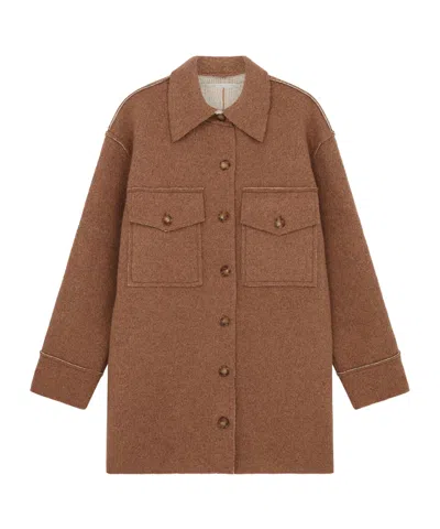 Stella Mccartney Exposed-seam Button-up Cardi-coat In Brown