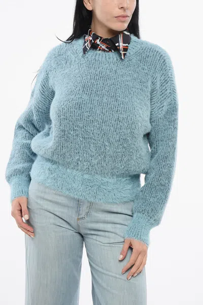 Stella Mccartney Eyelash Wool Blend Crew Neck Pullover In Blue