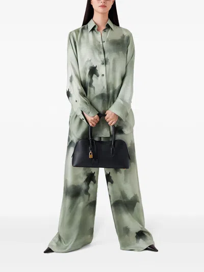 Stella Mccartney Faded Horses Print Pajama Trousers In Green