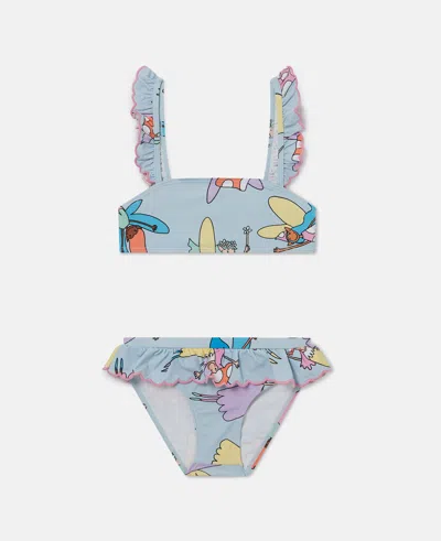 Stella Mccartney Fairies Print Frilled Bikini In Blue