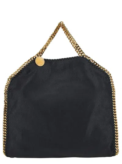 Stella Mccartney Falabella 3-chain Bag Eco Saggy Deer W/gold Chain In Black