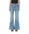 Stella Mccartney Bootcut Distressed Denim Trousers With Gold Stitching In Blue