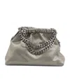 Stella Mccartney Falabella Metallic Crossbody Bag With Chain-link Shoulder Strap And Logo Charm On The Front In Ecole In Gray