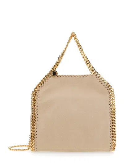 Stella Mccartney Falabella Beige Mini Crossbody Bag With Handle And Chain Shoulder Strap In Ecoleather Woman In Gold