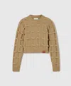Stella Mccartney Falabella Cable-knit Crewneck Jumper In Brown