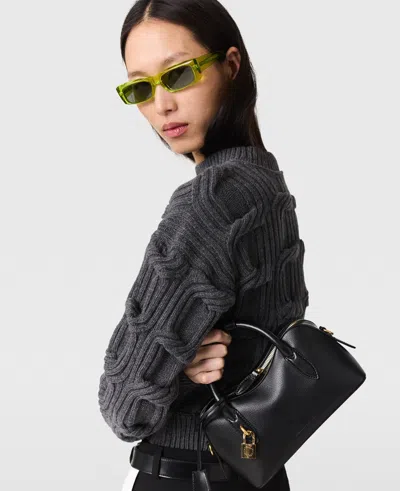 Stella Mccartney Falabella Cable-knit Sweater In Dark Gray Melange