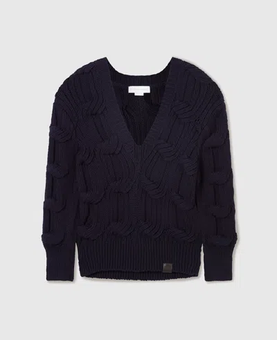 Stella Mccartney Falabella Cable-knit V-neck Jumper In Blue