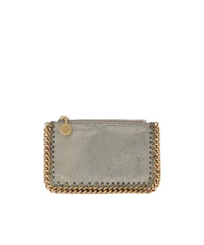 Stella Mccartney Falabella Card Holder In Metallic Pyrite In Brown