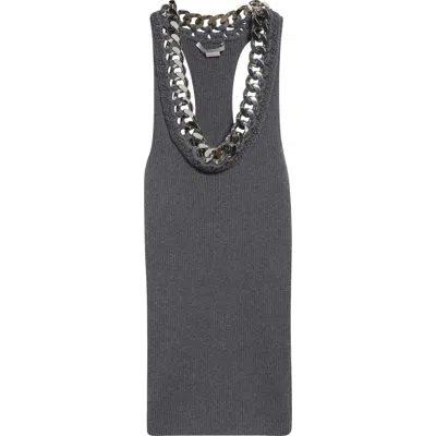 Stella Mccartney Falabella Chain Detail Virgin Wool Blend Rib Tank In Dark Grey Melange