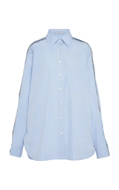 Stella Mccartney Falabella Chain-embellished Cutout Cotton Shirt In Blue
