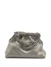 Stella Mccartney Falabella Metallic Crossbody Bag With Chain-link Shoulder Strap And Logo Charm On The Front In Ecole In Gray