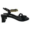 Stella Mccartney Falabella Chain Slingback Sandal Heels In Black Leather In Black