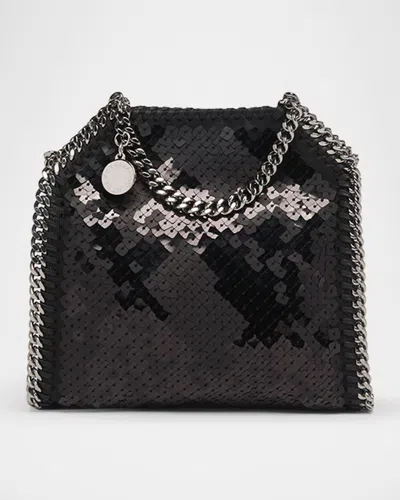 Stella Mccartney Falabella Chain-trim Sequin Shoulder Bag In Black