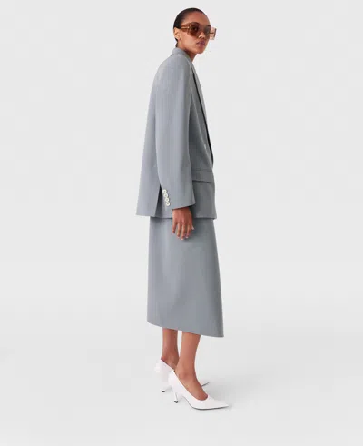 Stella Mccartney Falabella Chain Wool Midi Skirt In Mist