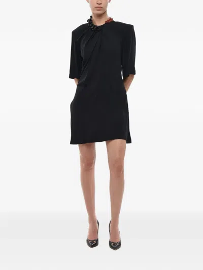 Stella Mccartney Falabella Chain-detail Draped Mini Dress In Black