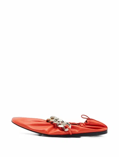 Pre-owned Stella Mccartney Falabella Chain-link Ballet Flats In Orange