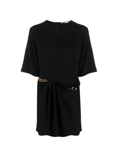 Stella Mccartney Falabella Chain-link Gathered Mini Dress In Black