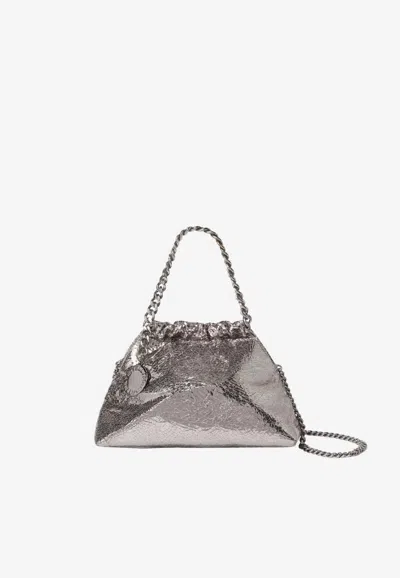 Stella Mccartney Falabella Cracked Metallic Clutch Bag In Silver