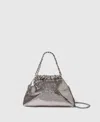 Stella Mccartney Falabella Cracked Metallic Drawstring Crossbody Bag In Gray