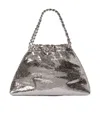 Stella Mccartney Falabella Cracked Metallic Drawstring Crossbody Bag In Gray