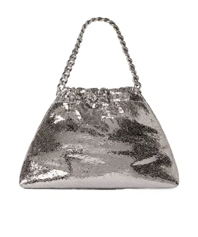 STELLA MCCARTNEY FALABELLA CRACKED METALLIC DRAWSTRING CROSSBODY BAG