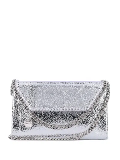 Stella Mccartney Metallic Fabric Mini Handbag With Chain And Shoulder Strap In Silver