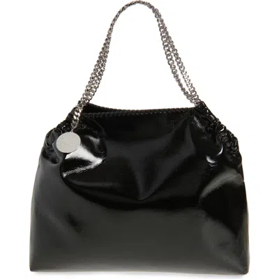 Stella Mccartney Falabella Crinkle Patent Drawstring Tote In Black