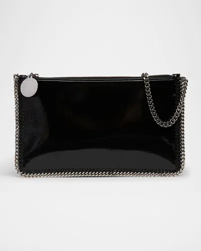 Stella Mccartney Falabella Crinkled Patent Alter Matt Pochette Shoulder Bag In Black