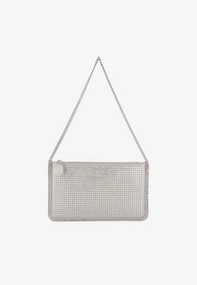 Stella Mccartney Falabella Crystal-embellished Shoulder Bag In Silver