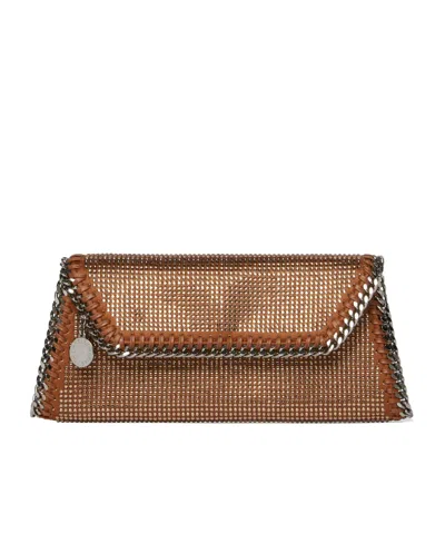 Stella Mccartney Falabella Embellished Chain-linked Clutch Bag In Brown