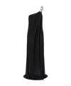 Stella Mccartney Falabella One-shoulder Crystal-embellished Satin Gown In Black